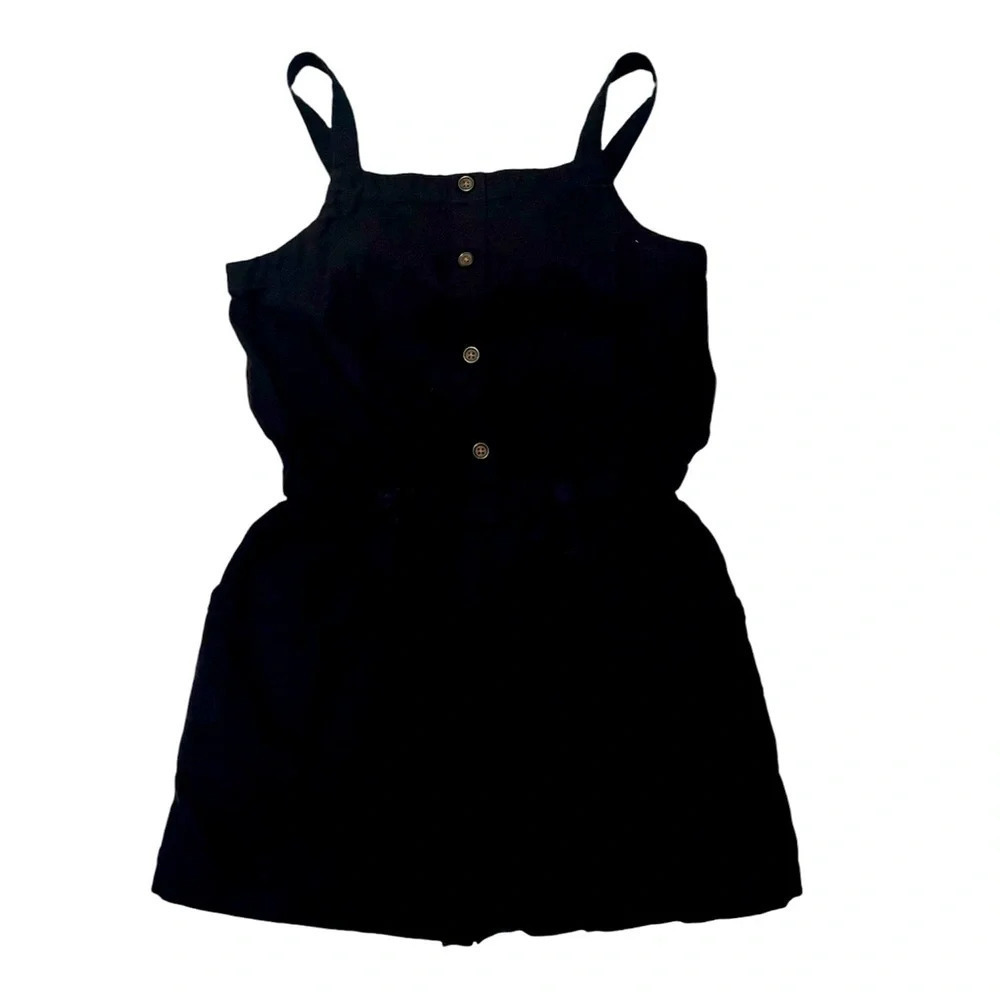 Old Navy Black Button Front Romper Playsuit Dark Academia Wednesdaycore Girls 6